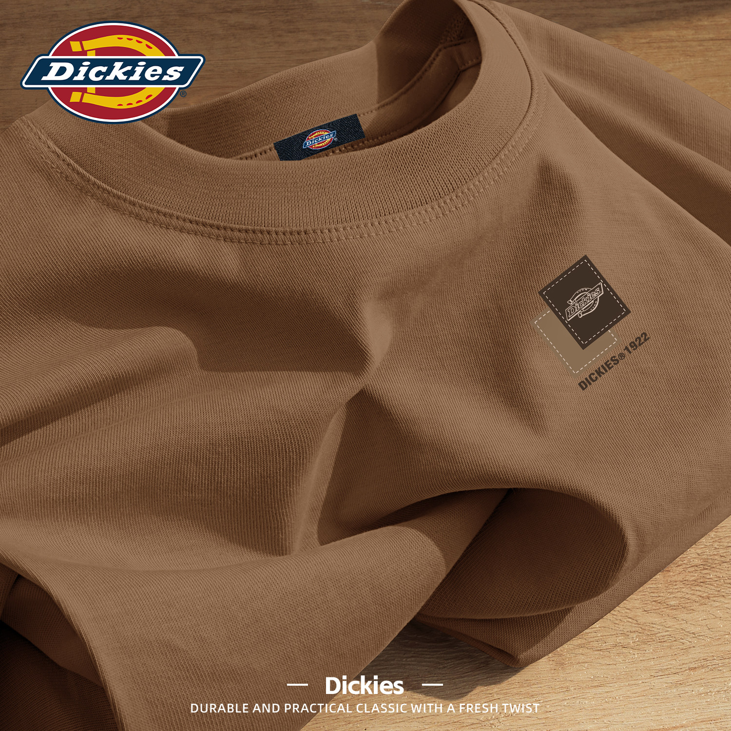 Dickies棕色纯棉百搭短袖T恤男款2026新款夏季潮流休闲大码五分袖
