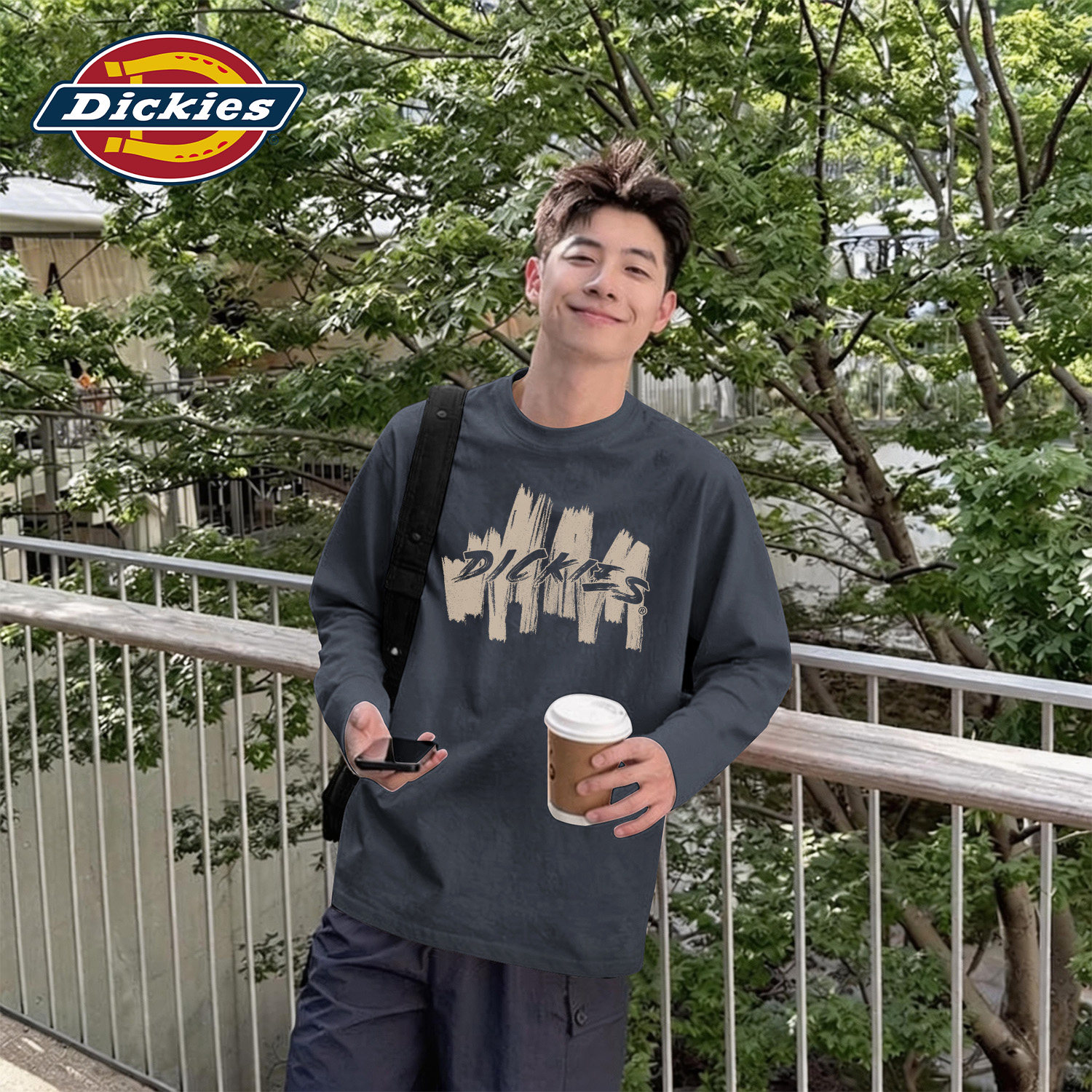 Dickies深灰色纯棉长袖T恤男女款