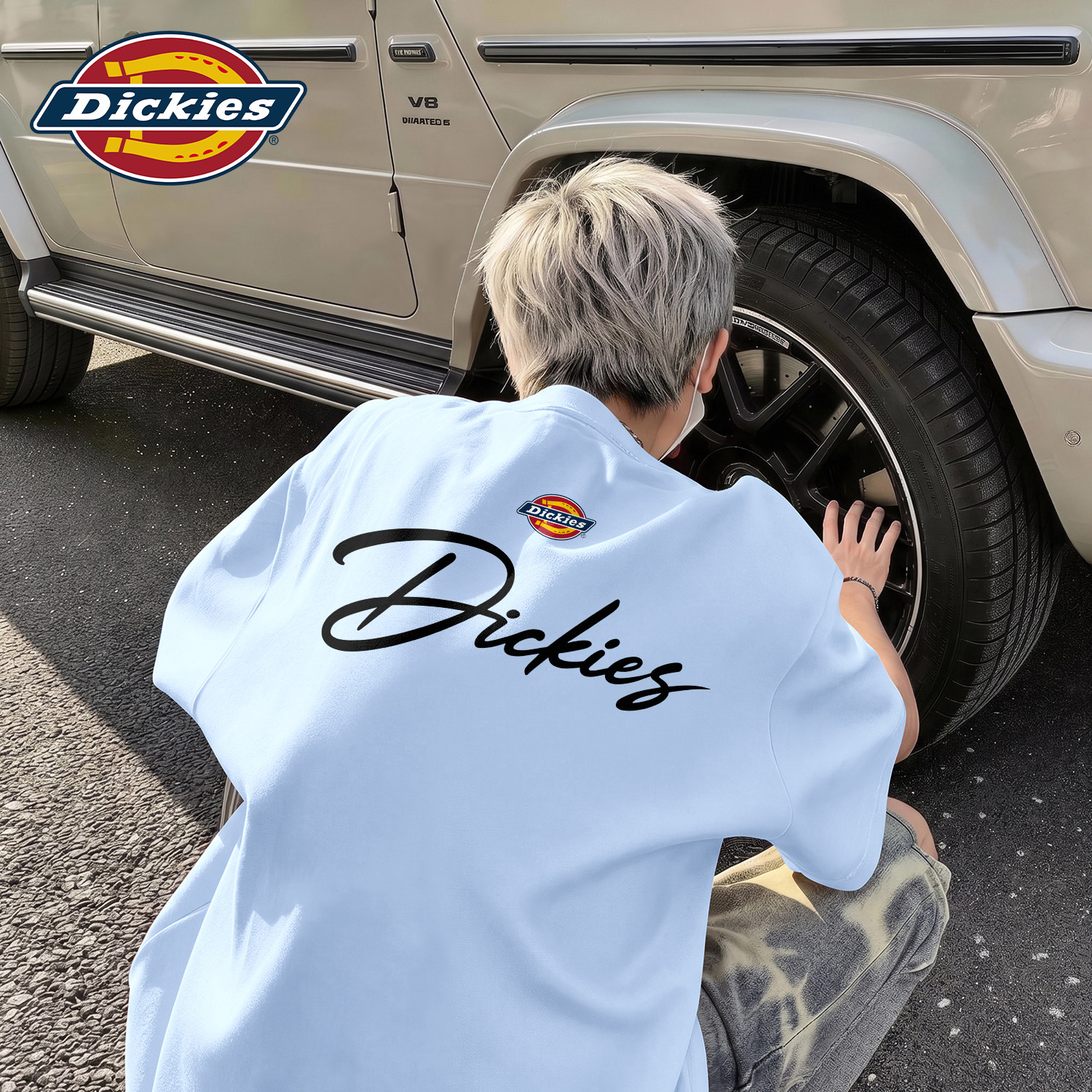 Dickies蓝色纯棉短袖T恤男女同款