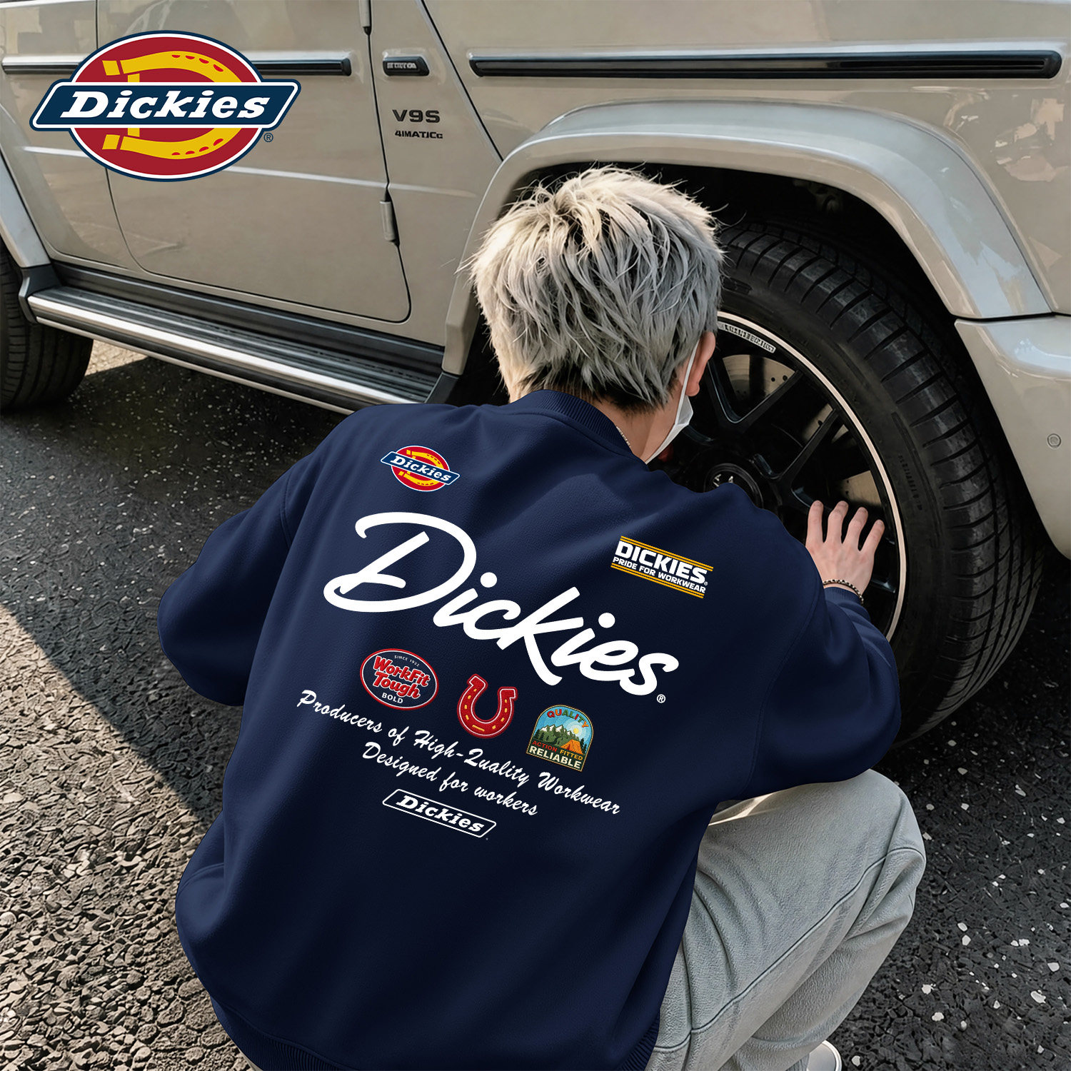 Dickies藏青色圆领套头卫衣男女
