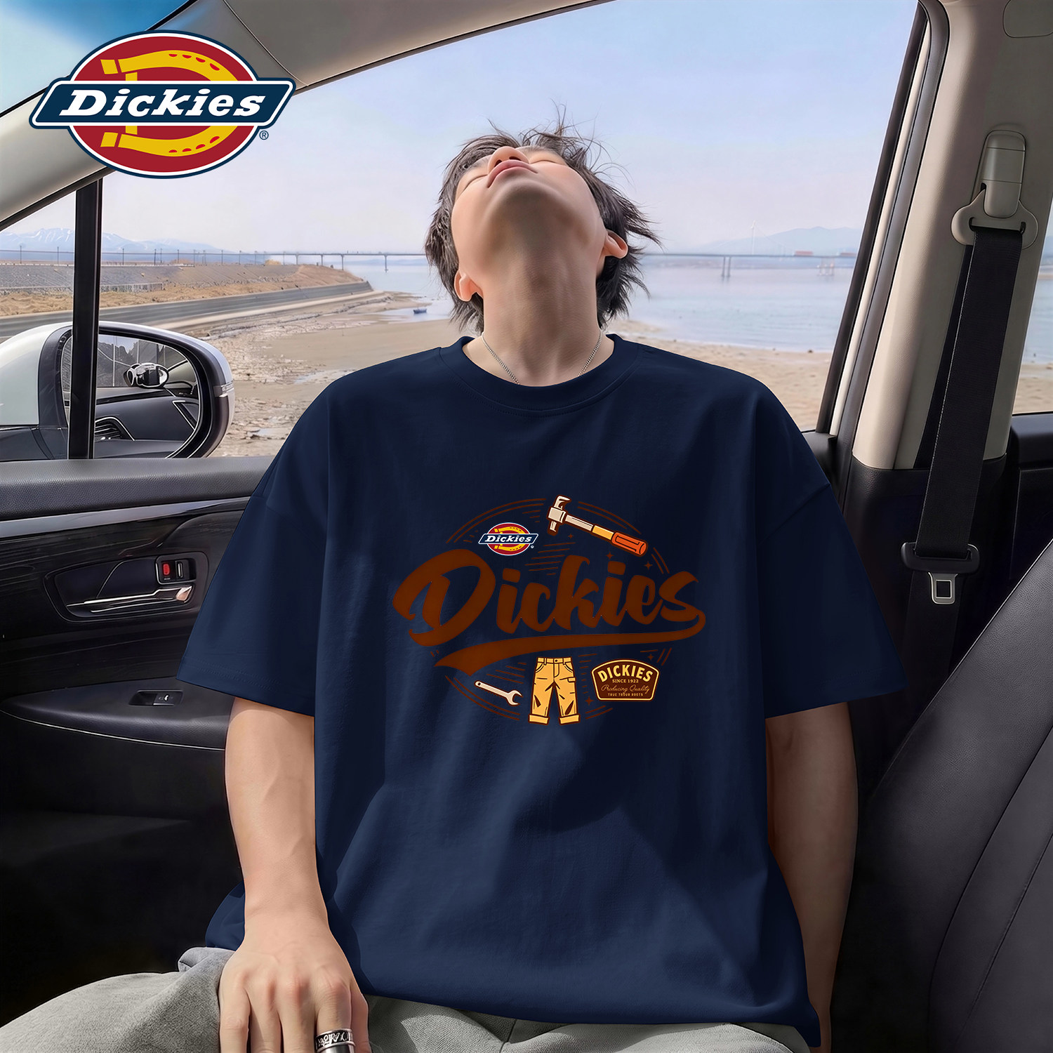 Dickies藏青色宽松纯棉短袖T恤男