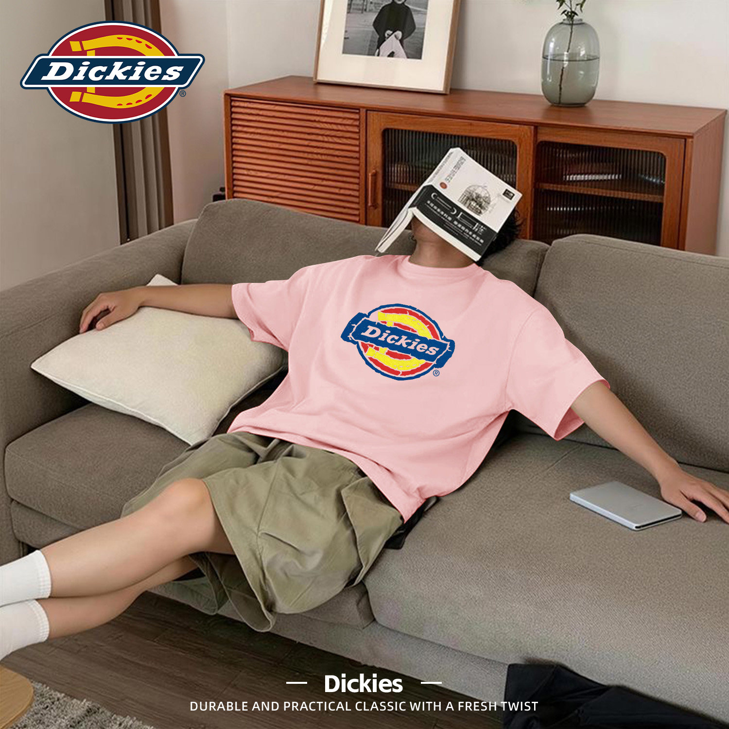 Dickies粉色印花短袖T恤男女2026新款夏季薄款大码情侣半袖五分袖