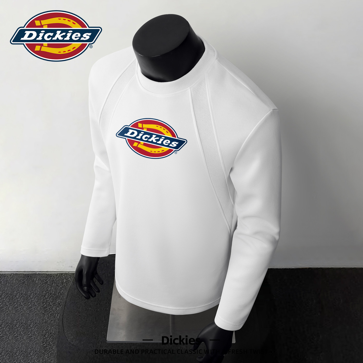 Dickies解构款白色长袖T恤男2026春季新款宽松高级感男生内搭上衣