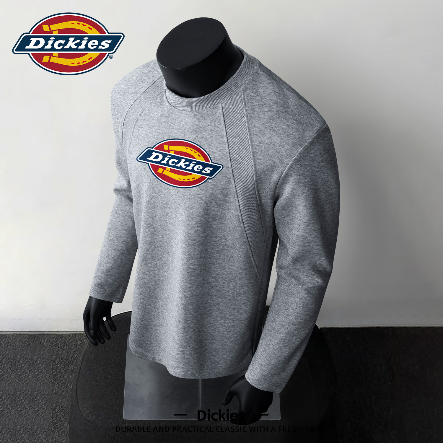 Dickies解构款长袖T恤男2026春季新款宽松百搭高级感男生内搭上衣