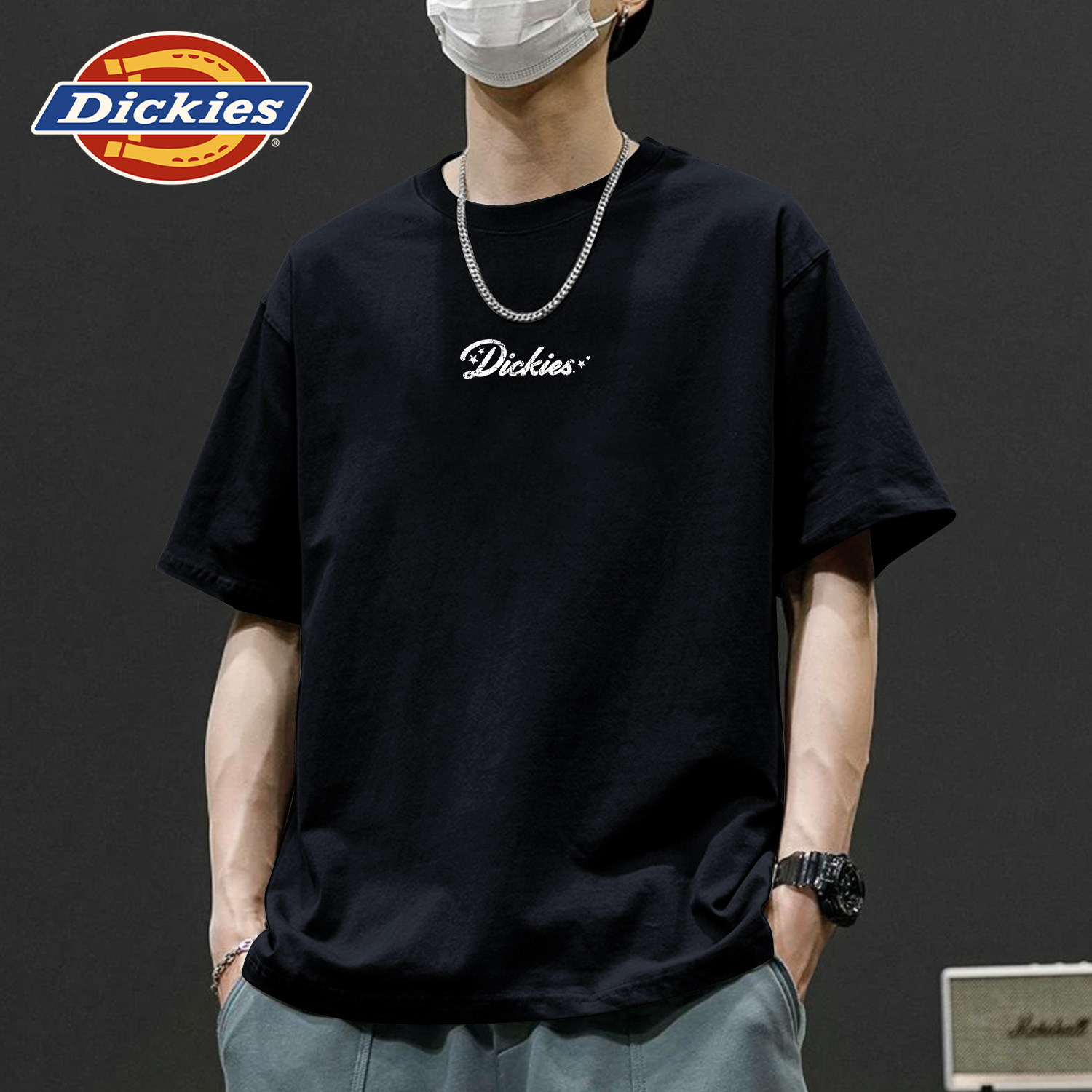 Dickies黑色男生纯棉薄款短袖T恤
