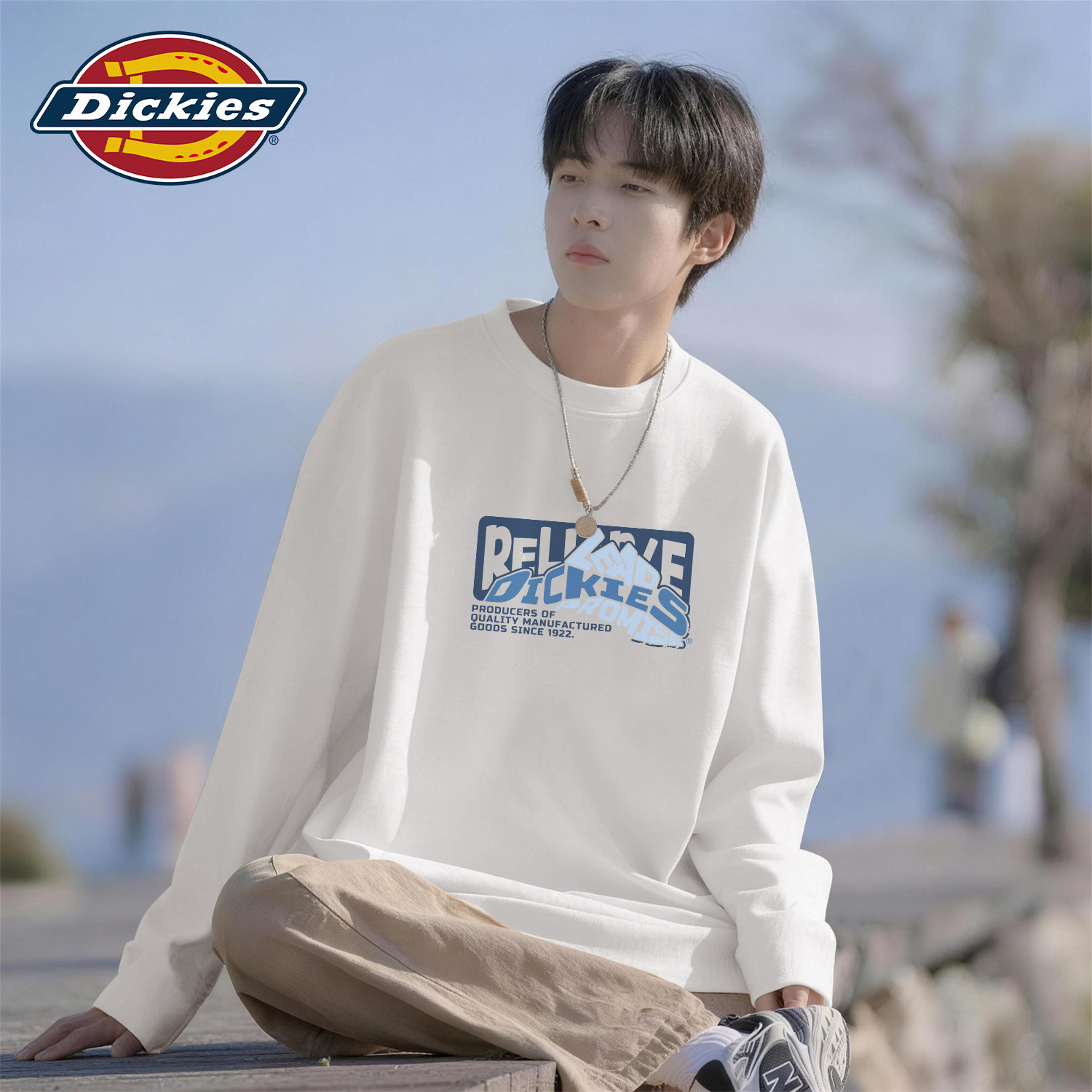 Dickies白色美式纯棉长袖T恤男款
