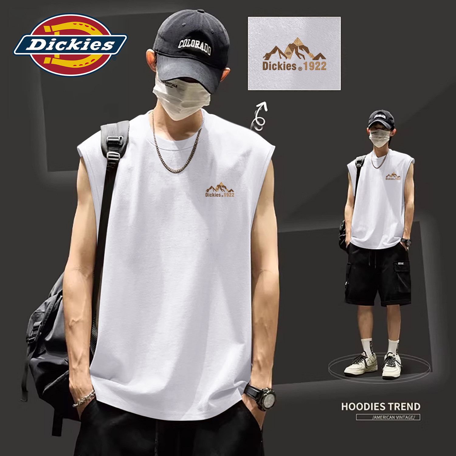 Dickies白色纯棉无袖背心男款