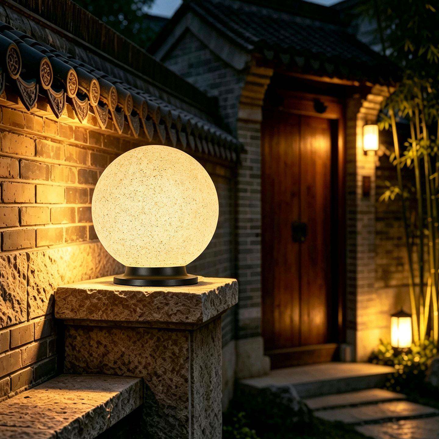 太阳能柱头灯仿大理石圆球灯别墅庭院灯大门两侧围墙灯户外月球灯