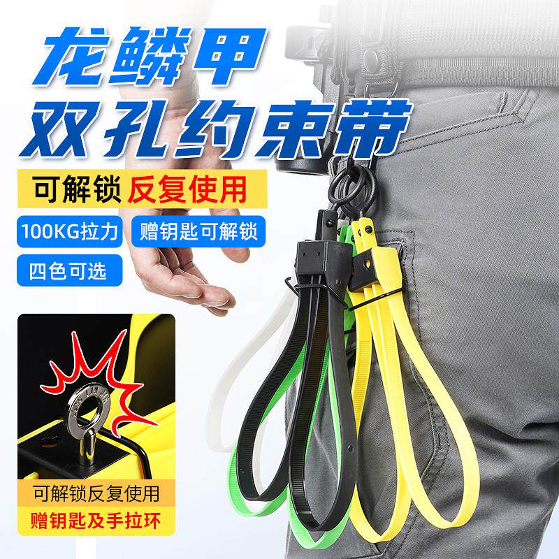 龙鳞甲塑料约束带反复解锁使用塑料扎带含钥匙尼龙手扣4色可选