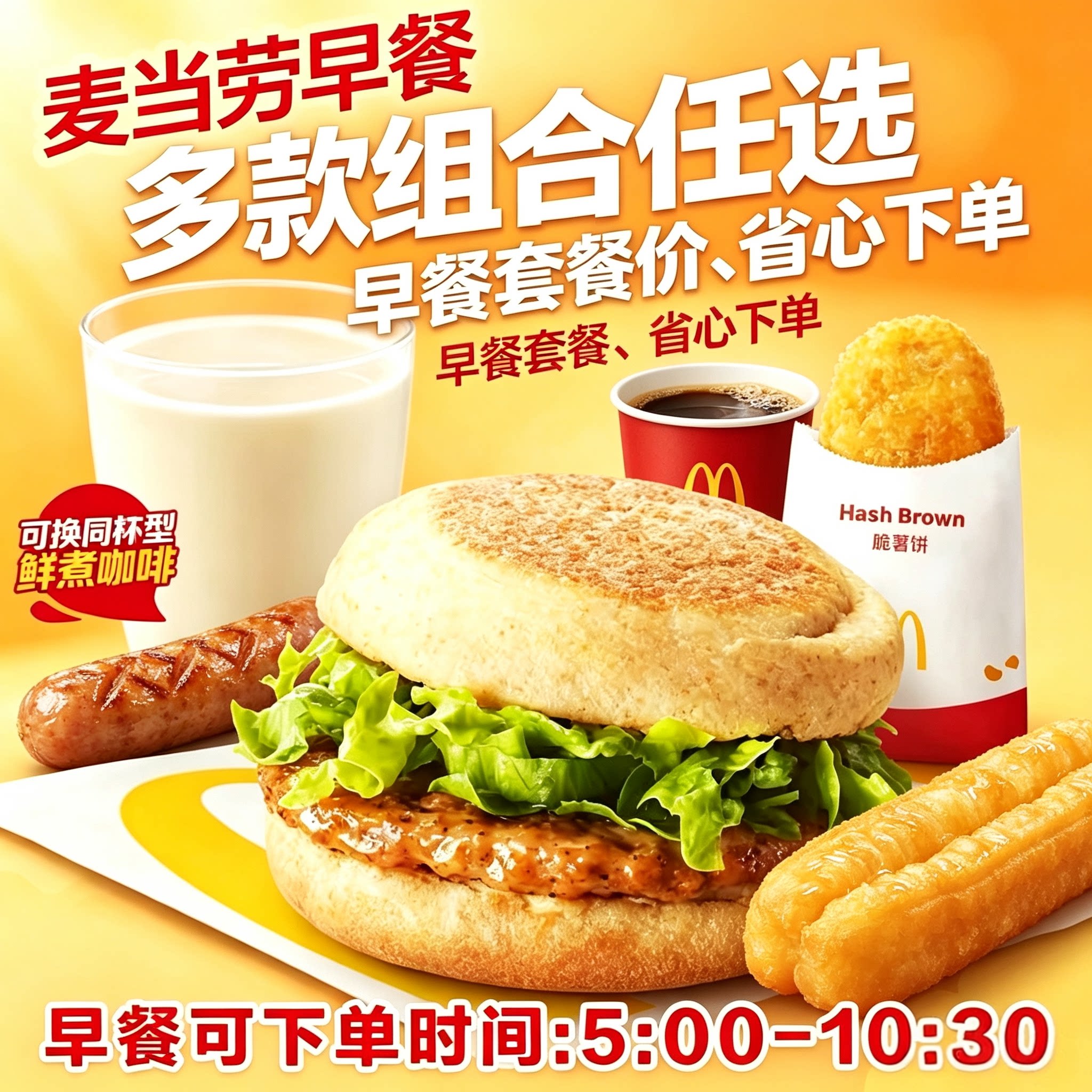 麦当劳早餐代下单吉士蛋麦满分雪菜粥油条薯饼咖啡优惠券全国通用图片