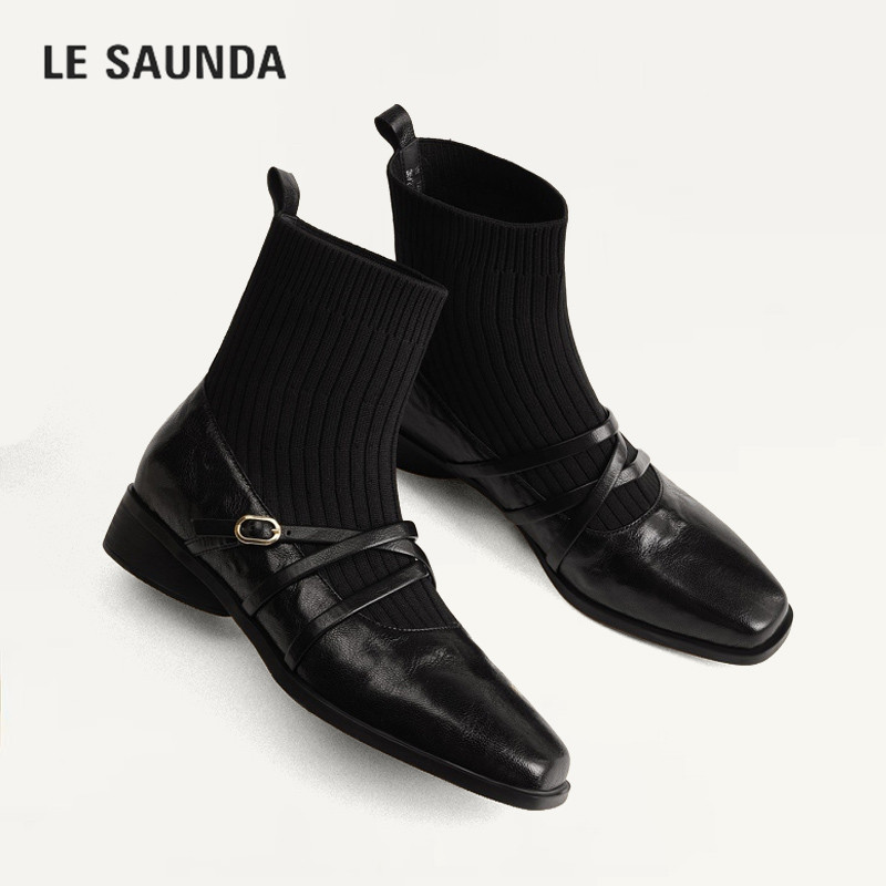 LESAUNDA/莱尔斯丹针织拼接袜靴