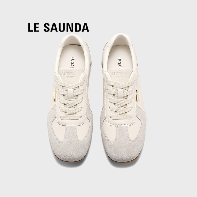 LE SAUNDA/莱尔斯丹真皮德训鞋女米金软底舒适休闲小白鞋德训女鞋