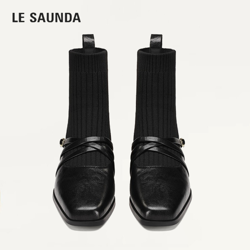 LESAUNDA/莱尔斯丹针织拼接袜靴