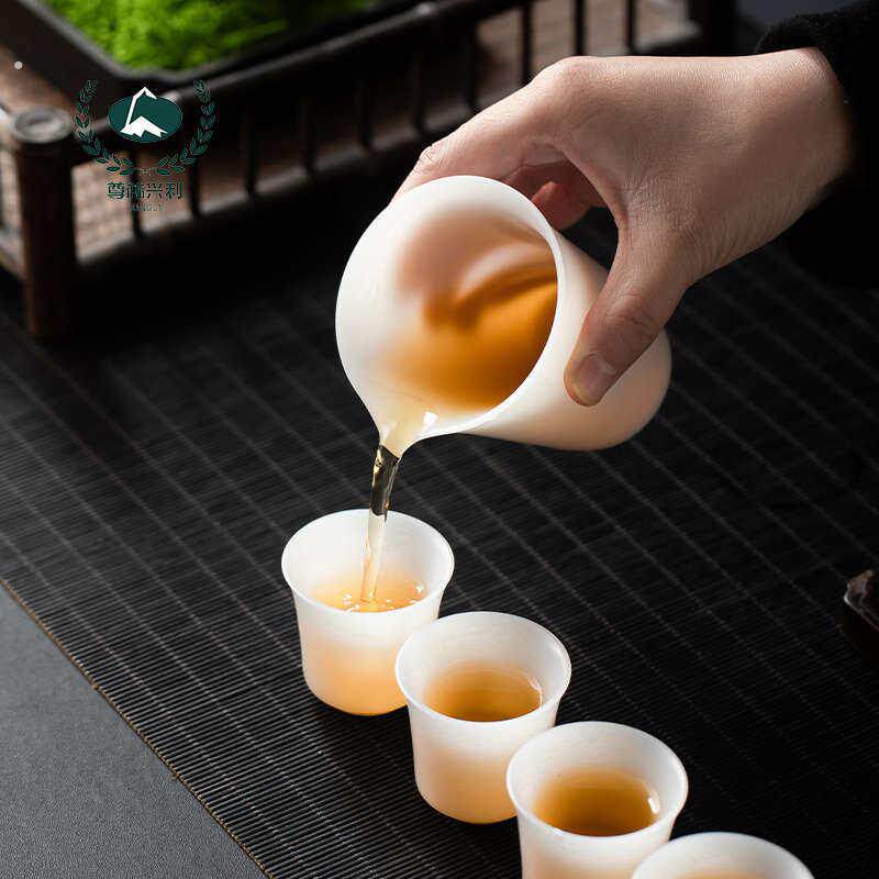羊脂玉薄胎功夫茶具套组办公室会客白瓷茶杯泡茶碗盖高端轻奢礼品
