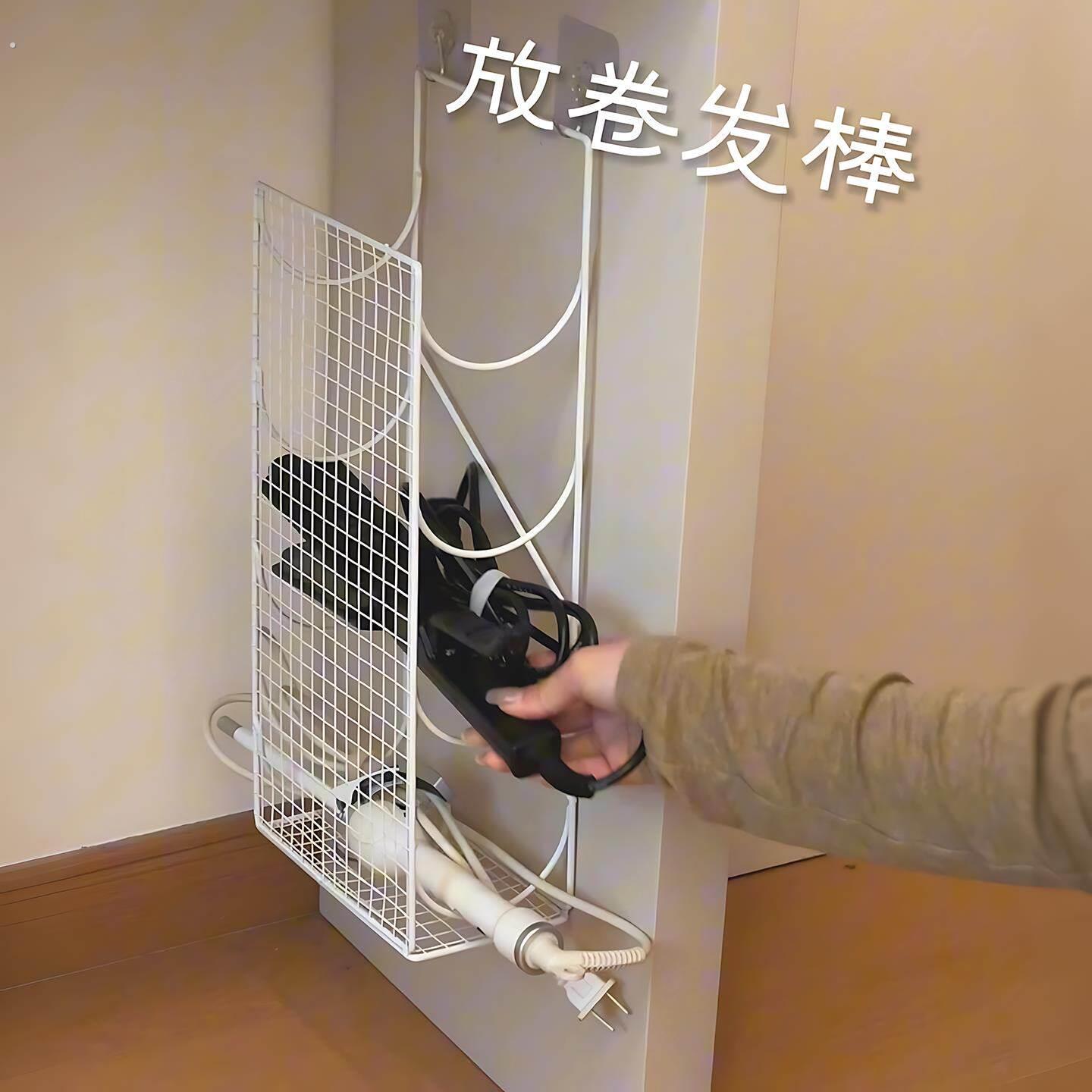 桌下卷发棒收纳架免打孔壁挂式吹风机置物架浴室夹板直发梳支架