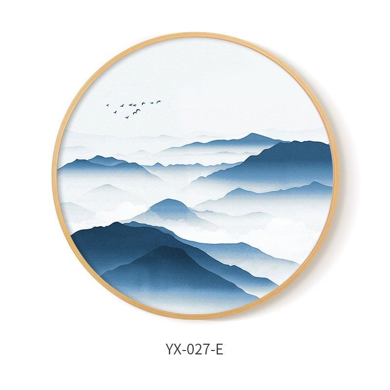 圆框装饰画厂家 新中式书房茶室挂画 圆形铝合金中式壁画