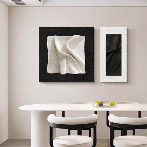 意式极简黑白抽象饭厅装饰画高级感餐桌背景墙挂画2025新款墙壁画