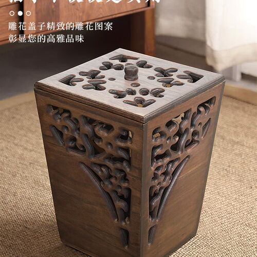 69N垃圾桶木质家用厨房卫生间方形中式垃圾桶客厅实木垃圾篓复古