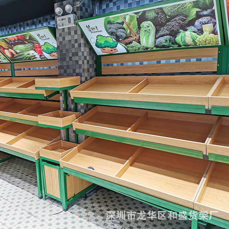 通用水果蔬菜货架不锈钢菜架加厚拆装水菜堆铁展示架金属木展示柜