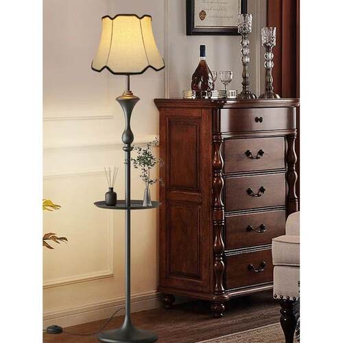 美式复古茶几落地灯客厅沙发卧室书房圆桌置物中古护眼氛围布艺灯