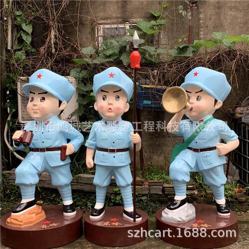 热卖玻璃钢人物小红军雕塑长征革命抗战八路军雕像户外景区装饰品
