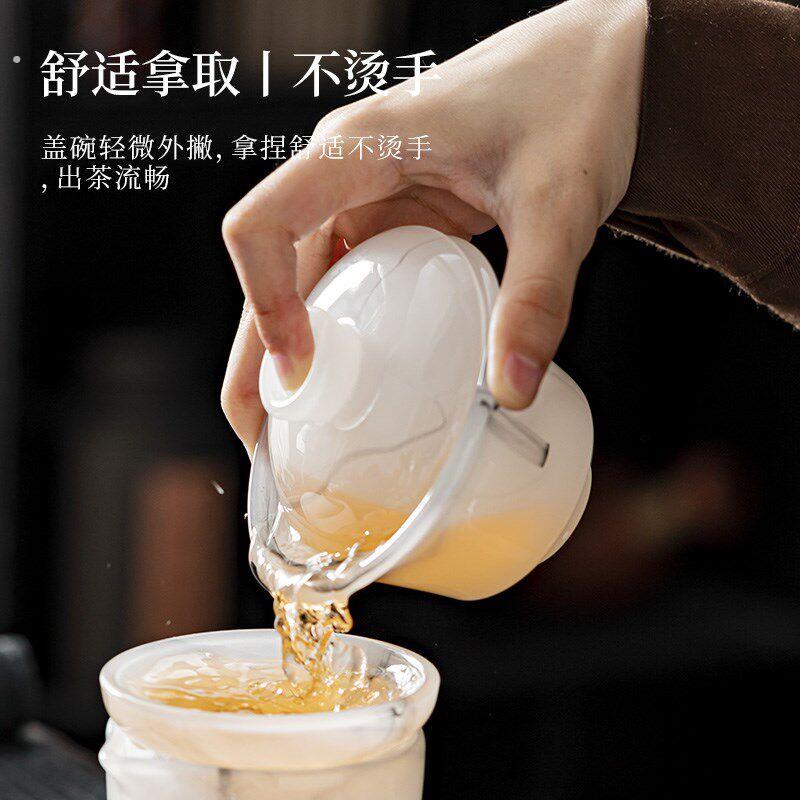 琉璃功夫茶具套装家用办公送礼泡茶壶盖碗水墨白玉茶杯高档礼盒装