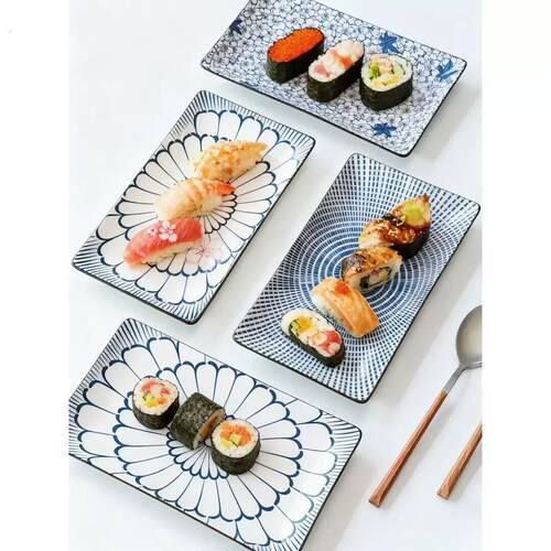 瓷县令9英寸和风寿司盘和风复古陶瓷创意餐盘釉下彩碗具复古和风