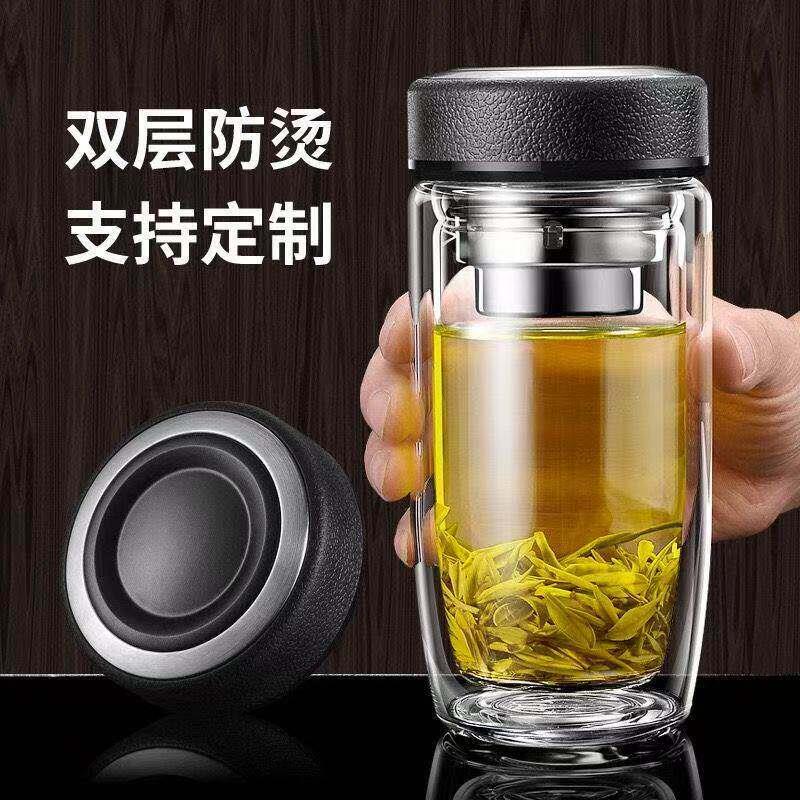双层中空钢化玻璃杯摔不烂的保温水杯茶水分离男士2023防摔耐高温