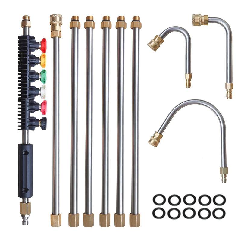 跨境 高压清洗机延长杆10根加长杆1/4带喷嘴30°90度弯杆4000PSI