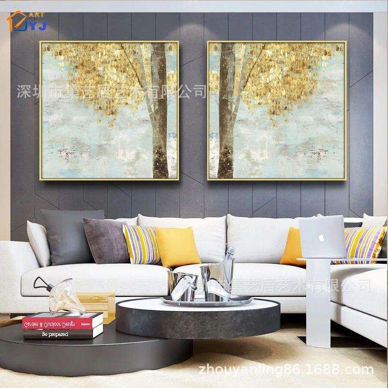 抽象发财树油画客厅玄关卧室装饰挂画手绘金属金箔成品画手工艺