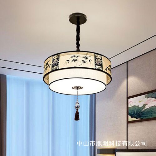 宋代美学印花吊灯圆形客厅灯