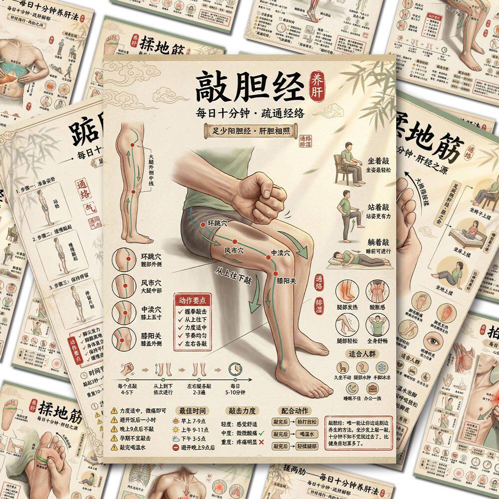 中医养生敲胆经贴纸每日十分钟
