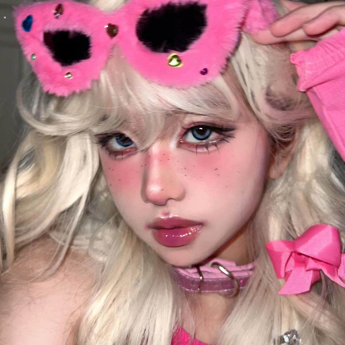 同款玫红虞书欣太阳镜生日搞怪毛绒眼镜三角蝶形白色猫耳墨镜