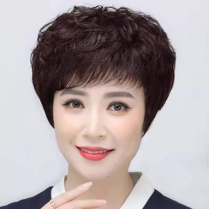 中老年人大卷假发彷真发自然遮白短卷发妈妈款假发全头套假发套