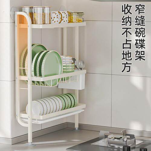 免打孔壁挂式厨房碗碟收纳架台面转角靠墙落地式放碗盘沥水盘碗架