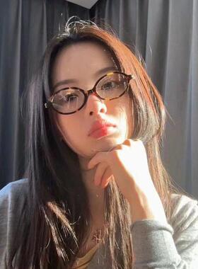 张元英同款眼镜书呆子近视椭圆小脸专用复古韩系豹纹素颜平光镜女