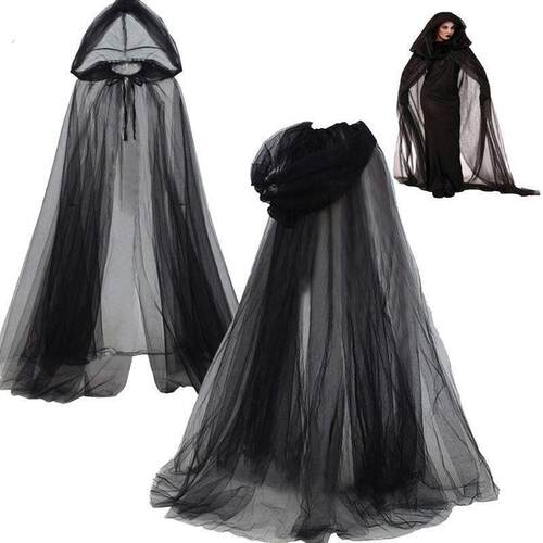 吓人衣服外圣节衣服哥特斗篷万圣服装搞怪炫酷长款网纱披肩连斗篷