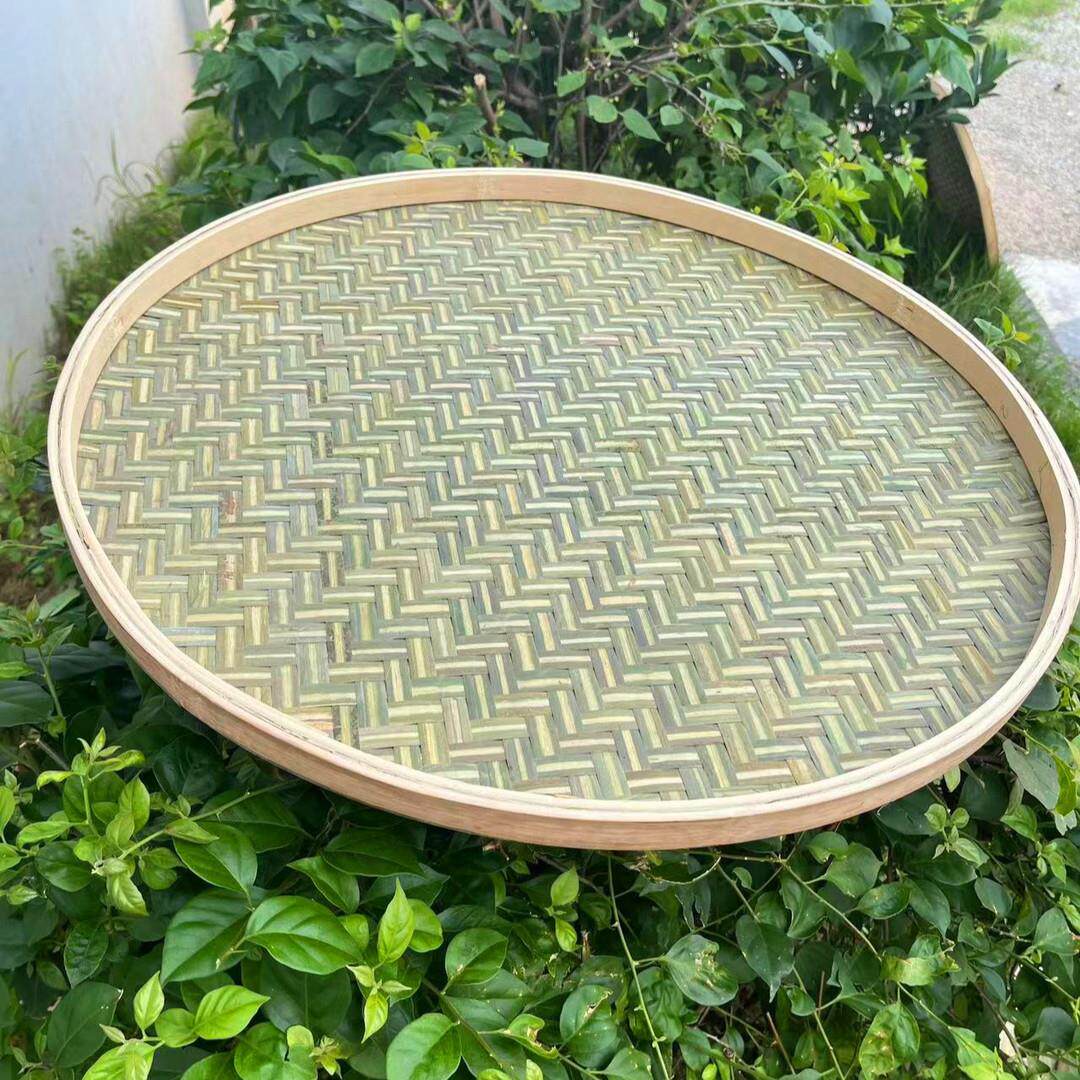 手工竹编簸箕竹青圆形无孔竹筛子晾晒干货农家乐绘画竹匾晾晒神器
