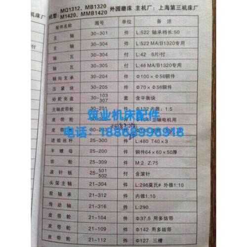 上海三机MQ1312，MB1320，M1420，MMB1420外圆磨床配件，各类附件