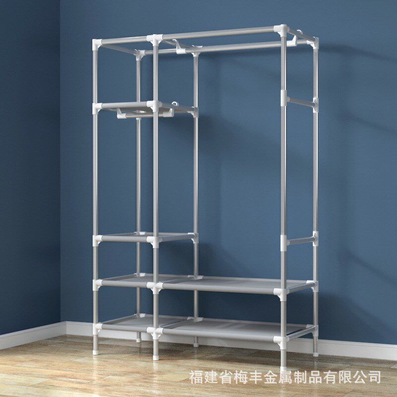 现货简易衣柜新款布衣橱加厚加粗19管钢管112CM长送3个收纳盒