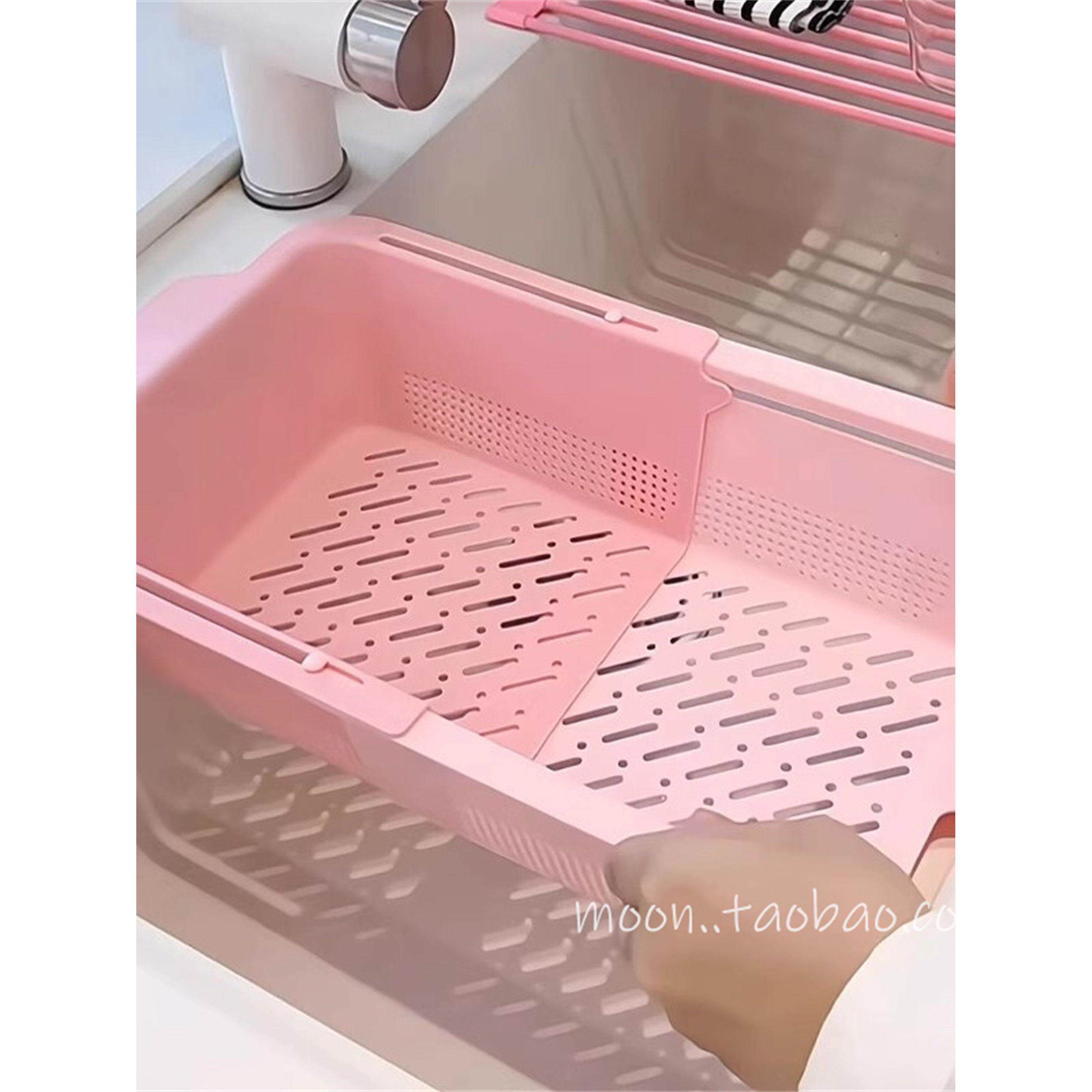 家用厨房可伸缩沥水篮蔬果盆双层两用洗菜篮少女心可爱厨房用品