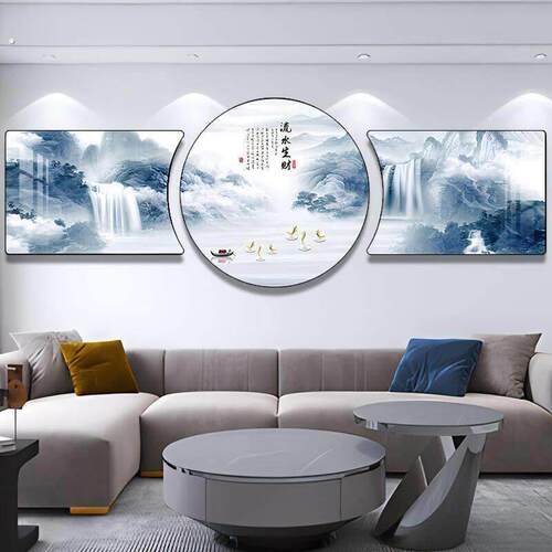 高档新款沙发背景墙客厅装饰画轻奢大气现代简约三联异形晶瓷挂画