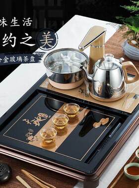 钢化玻璃茶盘带全自动烧水壶自动上水家用茶台一体茶具整套装茶海
