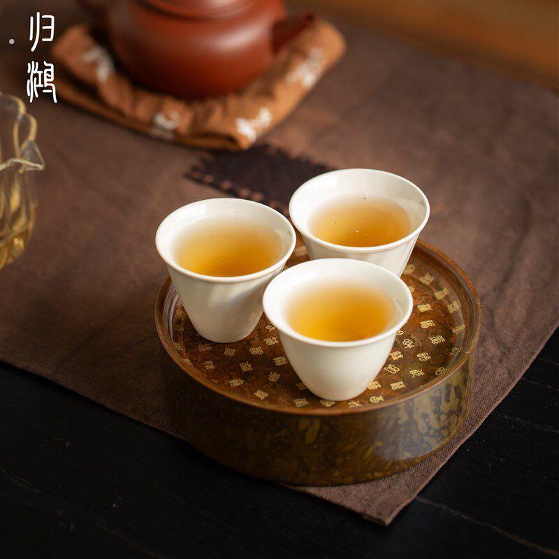 归鸿 手工复古纯铜干泡台小型茶台百福通财家用圆壶承储水小茶盘