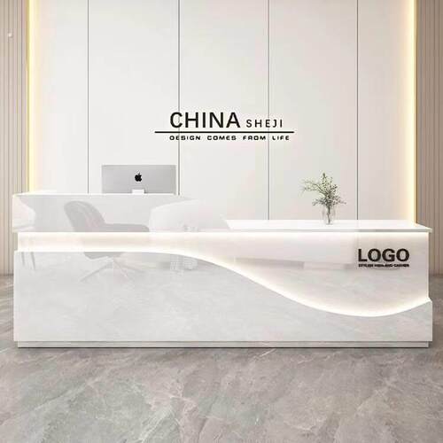 前台接待台公司烤漆柜台桌简约现代美容店吧台桌一体公司办公柜台