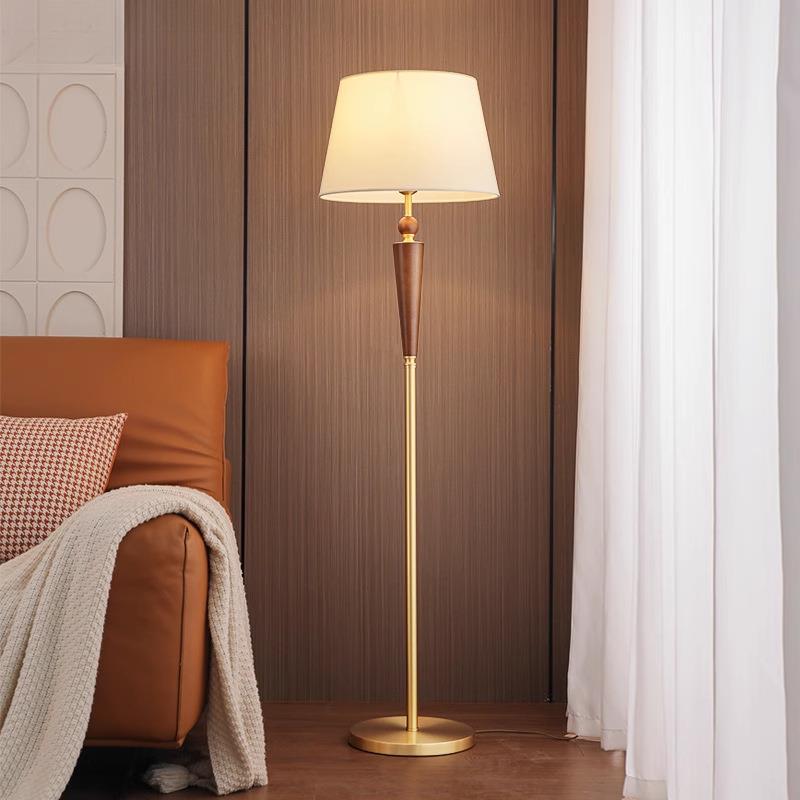 美式全铜落地灯实木客厅灯简约复古胡桃木色立式卧室灯 FL252