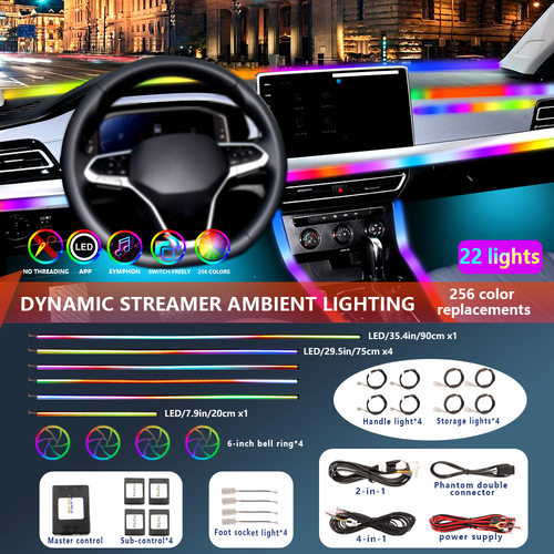 室内汽车 LED 灯条,RGB 环境照明套件,通用亚克力汽车内饰灯
