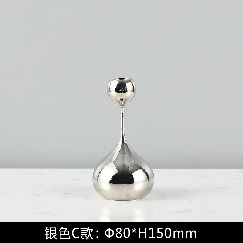 简约现代金属水滴蜡烛台摆件欧式样板房餐厅桌面创意轻奢软装饰品