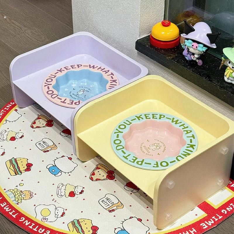 飞碟碗猫碗陶瓷可爱猫食盆增高架保护颈椎悬挂式易清洗罐头宠物碗