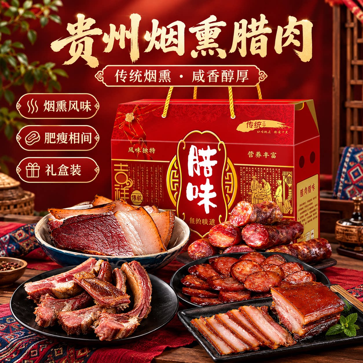 健到贵州农家烟熏腊肉黑土猪